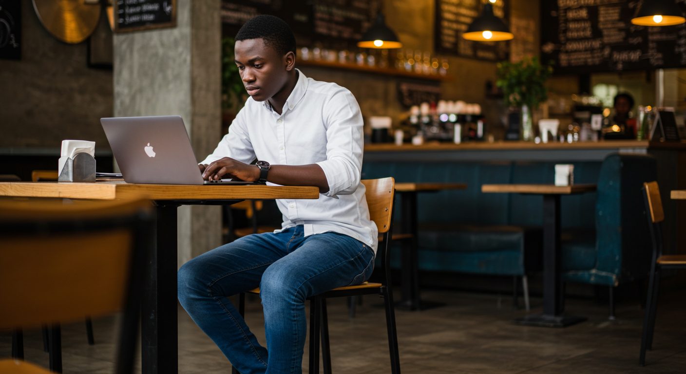 College student freelancing on a laptop to earn extra income.